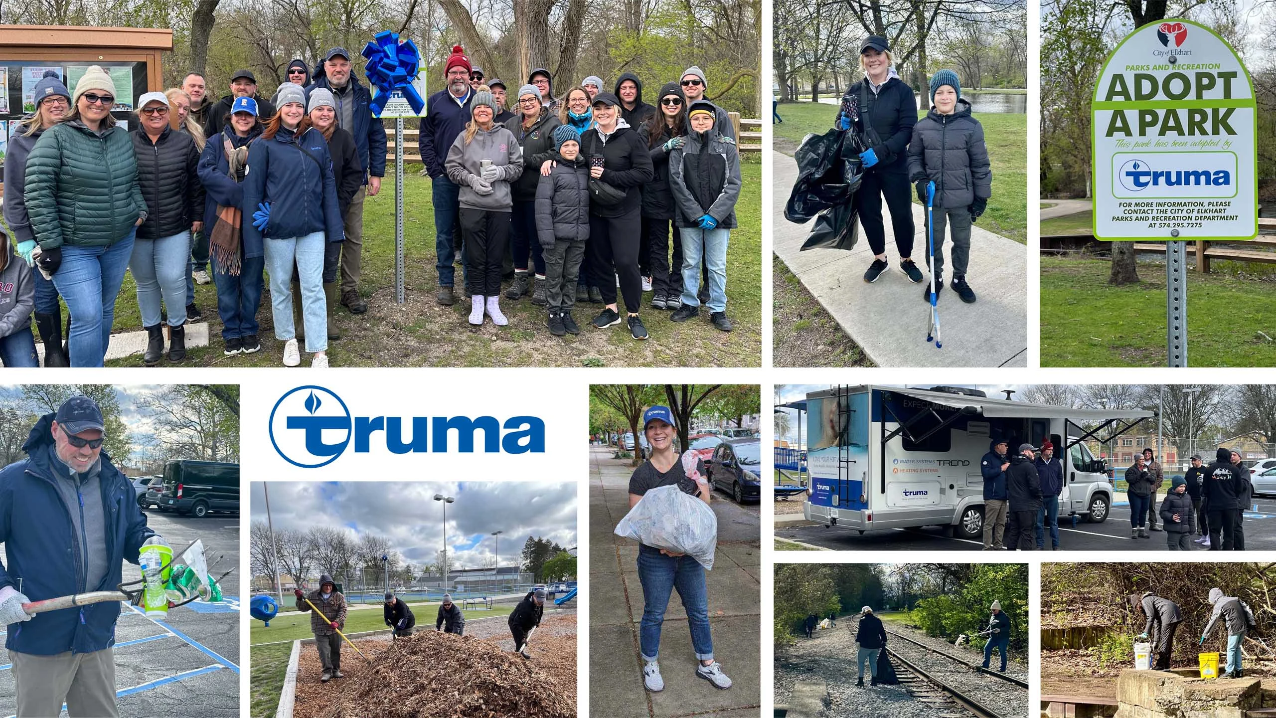 Collage of people cleaning up park