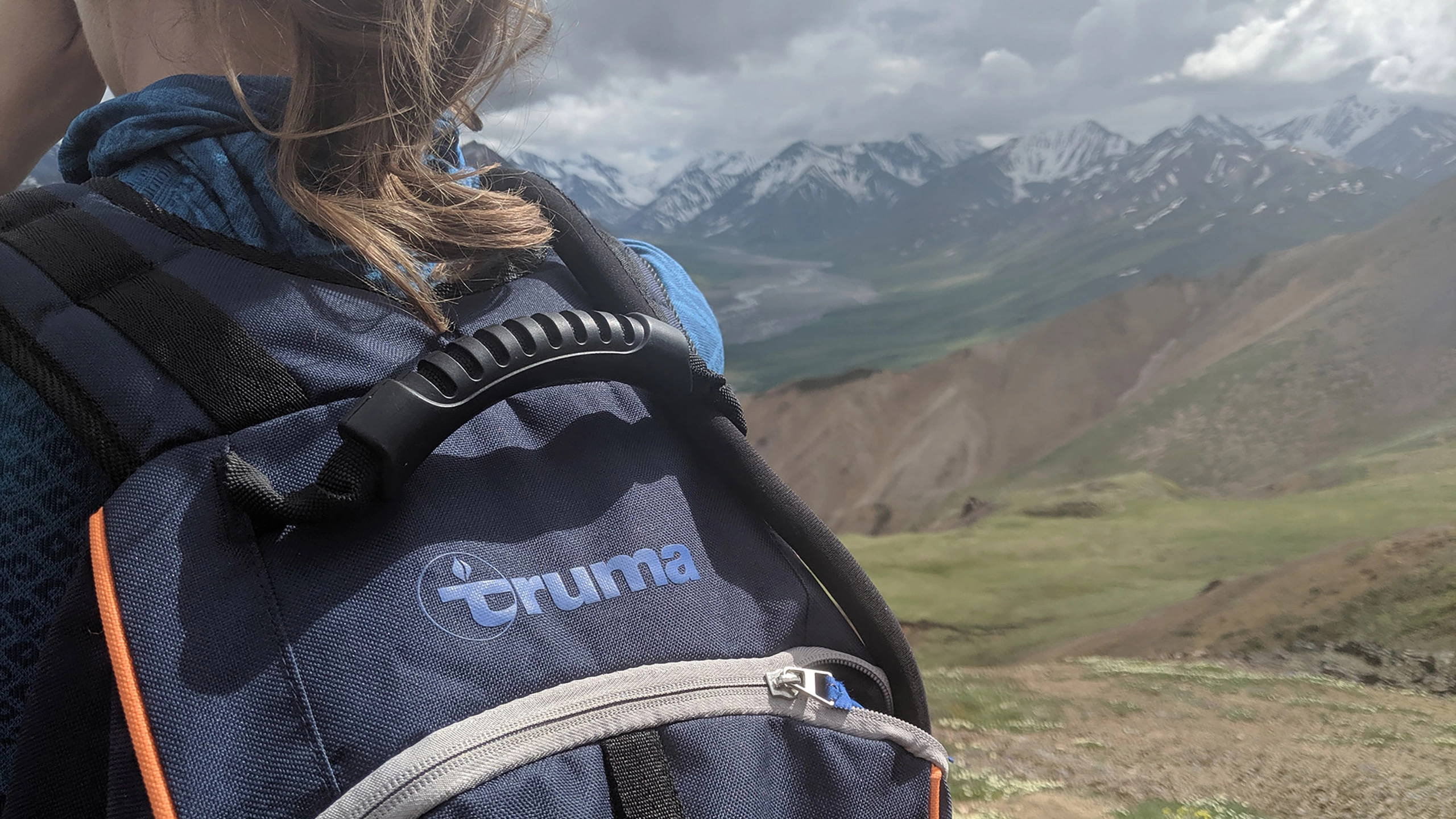 backpacker in mountains