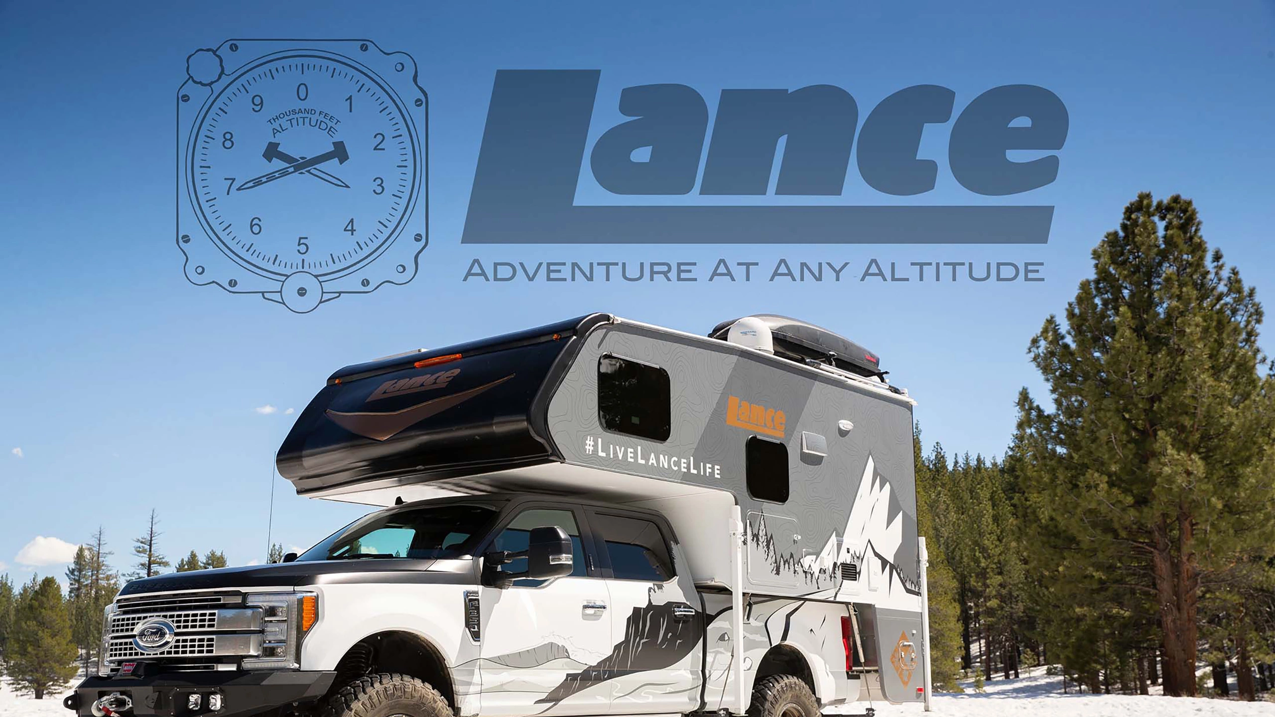 lance truck camper in snow