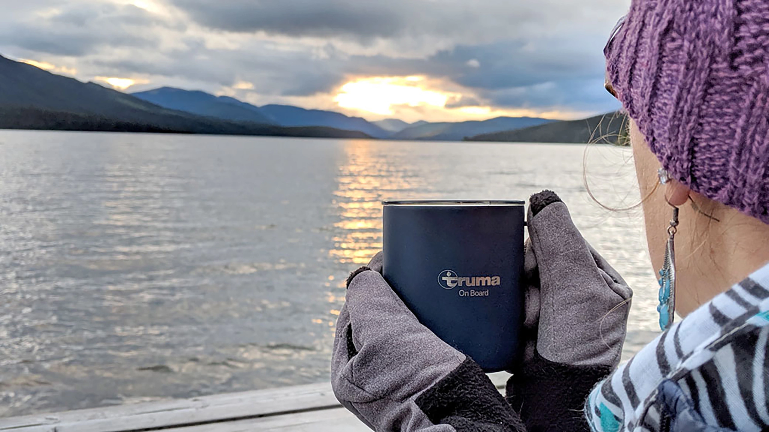 truma mug overlooking lake and mountains