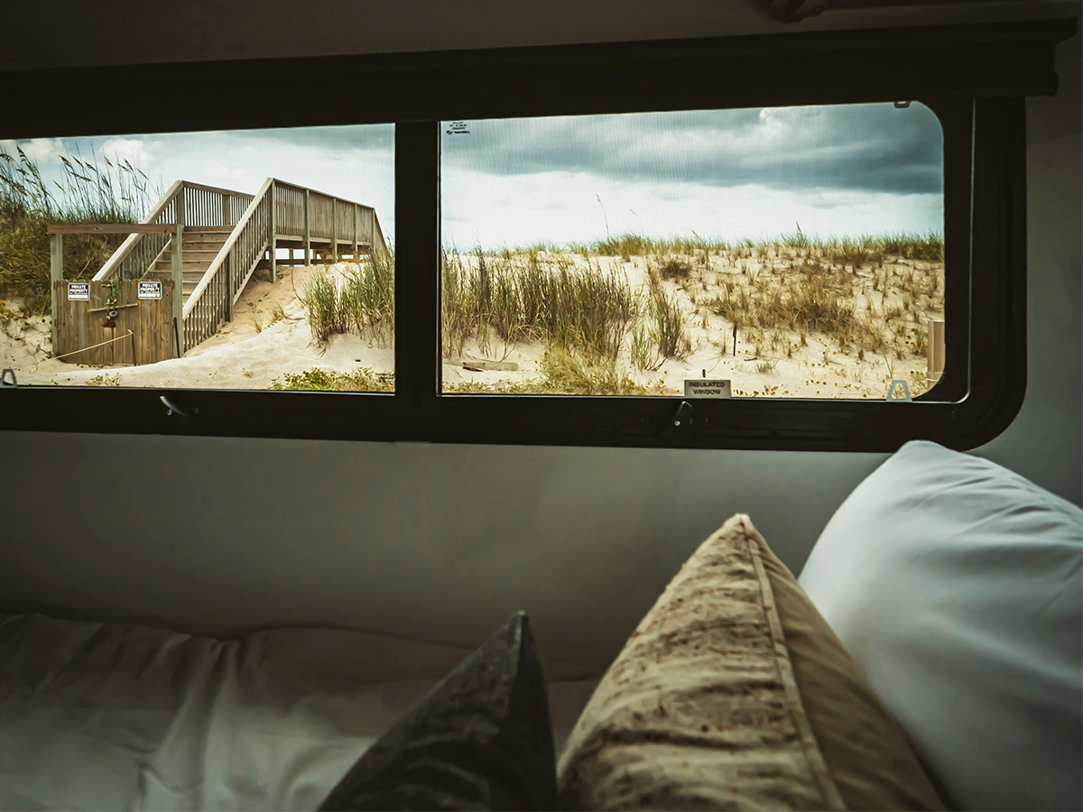 beach view from RV bunk